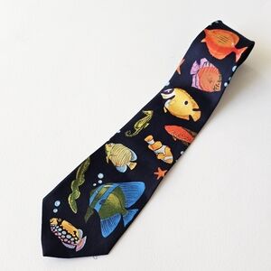 A. Rogers Fish Tie Ocean Novelty Necktie Marine Sea Life Colorful Silk Korea